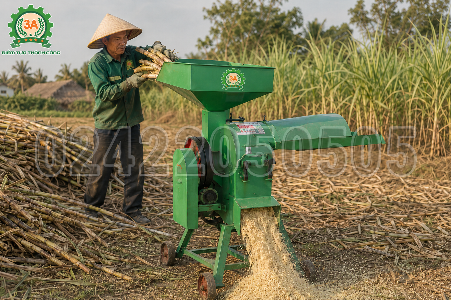 Máy băm nghiền bã mía xơ dừa 3A đang hoạt động