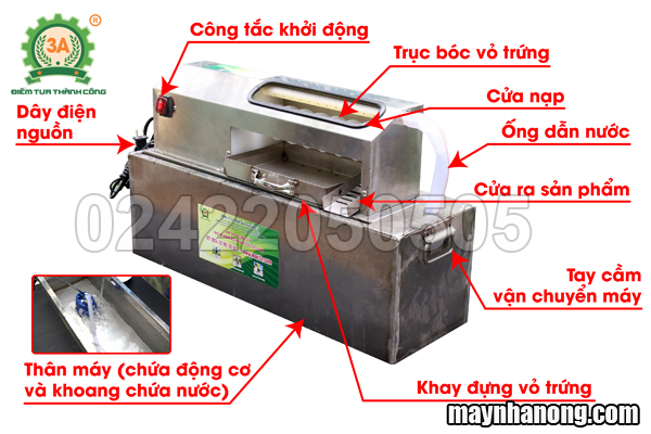 Cấu tạo máy lột vỏ trứng cút