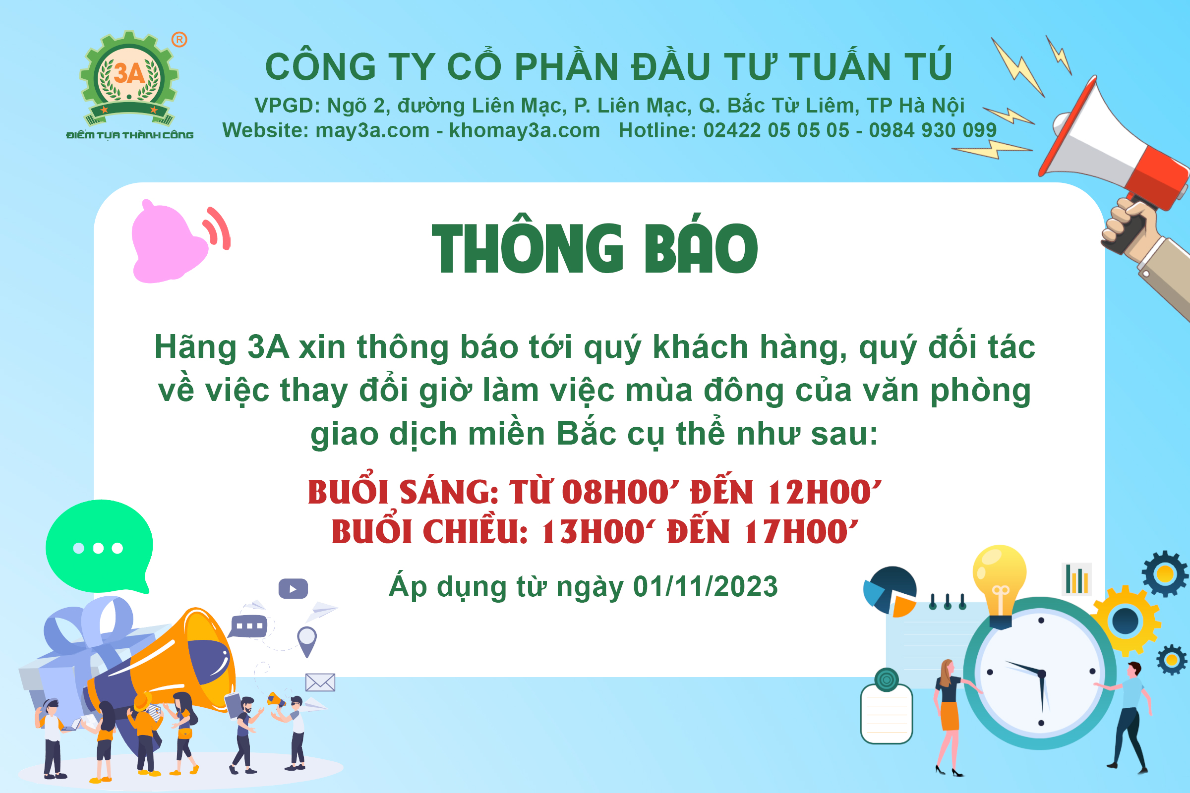 THÔNG BÁO THAY ĐỔI GIỜ LÀM VIỆC MÙA ĐÔNG