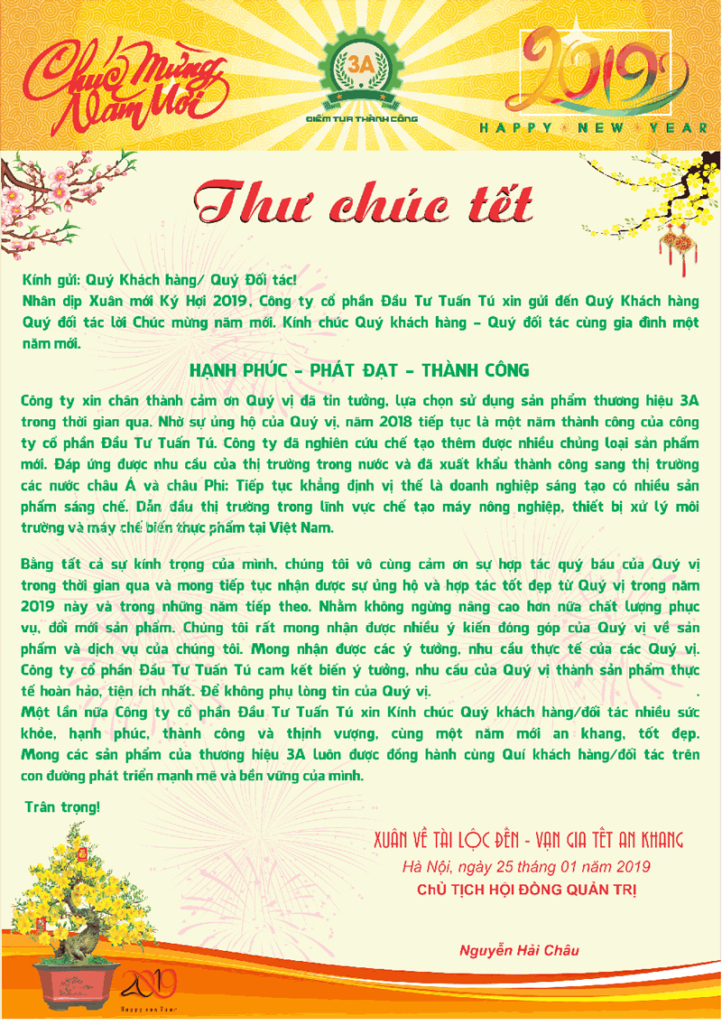 Thư chúc Tết Nguyên đán Kỷ Hợi 2019