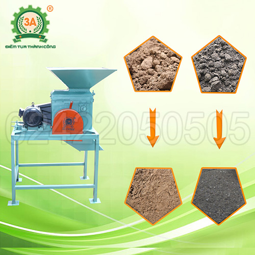 Máy nghiền phân bón, xay đất vườn ươm 2 trục 3A5,5Kw